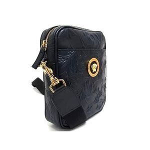 VERSACE Medusa Leather Shoulder Bag Crossbody Navy Blue